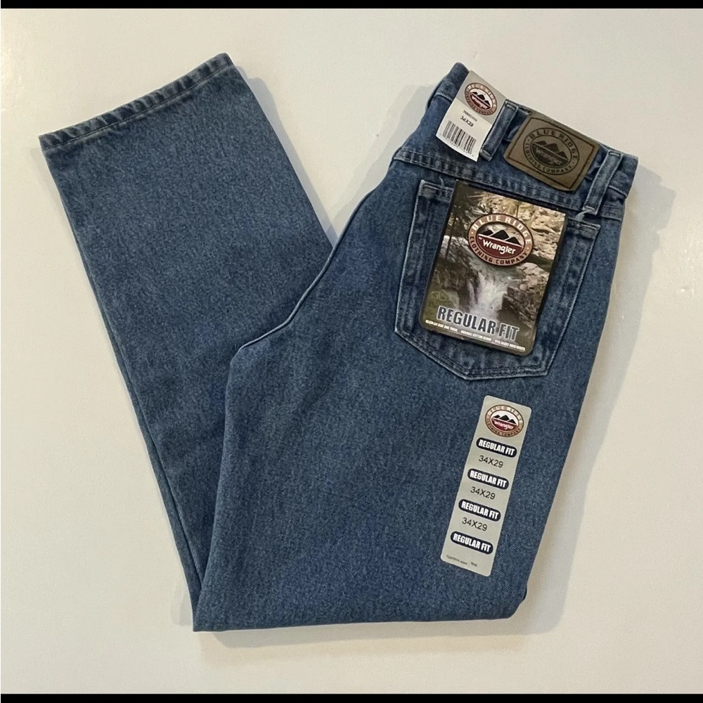 New Wrangler Blue Ridge Relaxed Fit Denim Blue Jeans Mens Size 34x29
